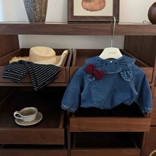 女宝宝秋装kt猫牛仔衬衫外套套装2025新款儿童条纹裤子秋季两件套