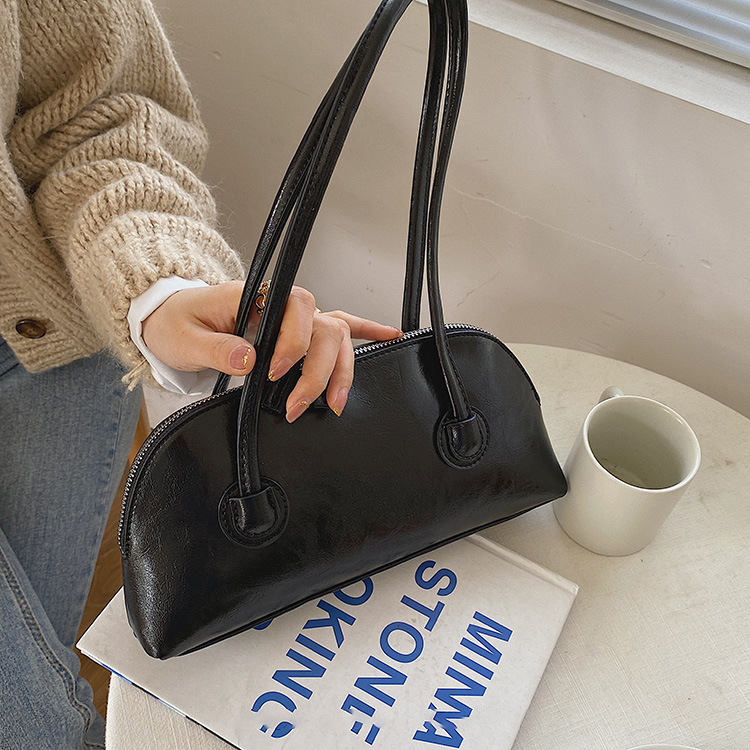Women's Retro Fashion Oil Wax Leather Baguette Bag, Niche Versatile Casual Candy Color Long Handle Shoulder Underarm Bag - Thumbnail 7