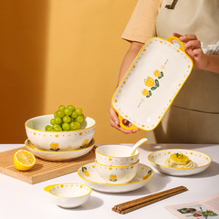 Wholesale Japanese tableware machine-printed underglaze color ceramic plate 11.5-inch rectangular plate double-eared fish plate vegetable plate sushi plate