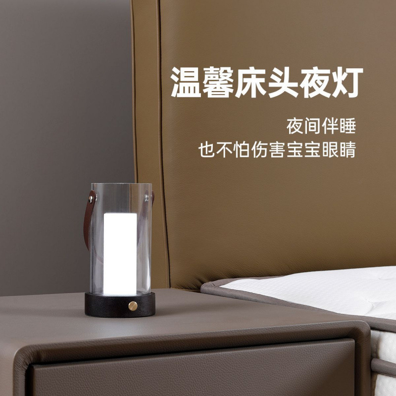 实木复古手提夜灯卧室床头USB充电伴睡氛围灯户外手提露营小夜灯|undefined