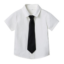 男童衬衫薄棉儿童韩版春夏新款潮含领带宝宝白色洋气学院风男童衬