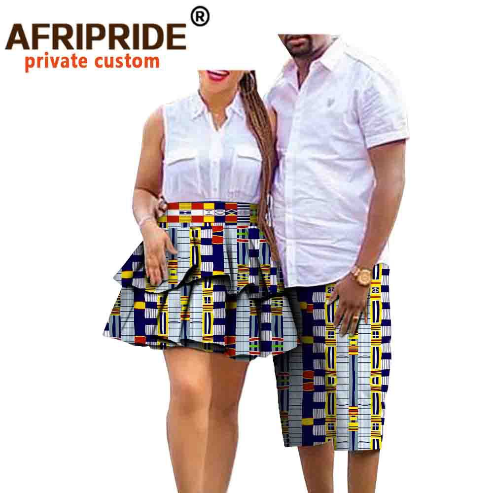 (2개) 아프리카 프린트 바틱 커플 세트 여성 스커트 + 남성 반바지 AFRIPRIDE 20C010