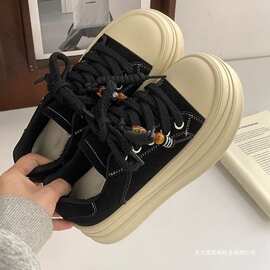 复古串珠厚底板鞋女2025秋季新款百搭休闲鞋增高运动鞋松糕面包鞋