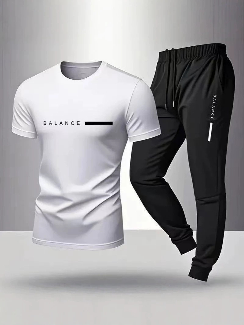 Sports suit, men's summer set, body-friendly trousers with a round collar for training for gym, direct factory sales, for running 4