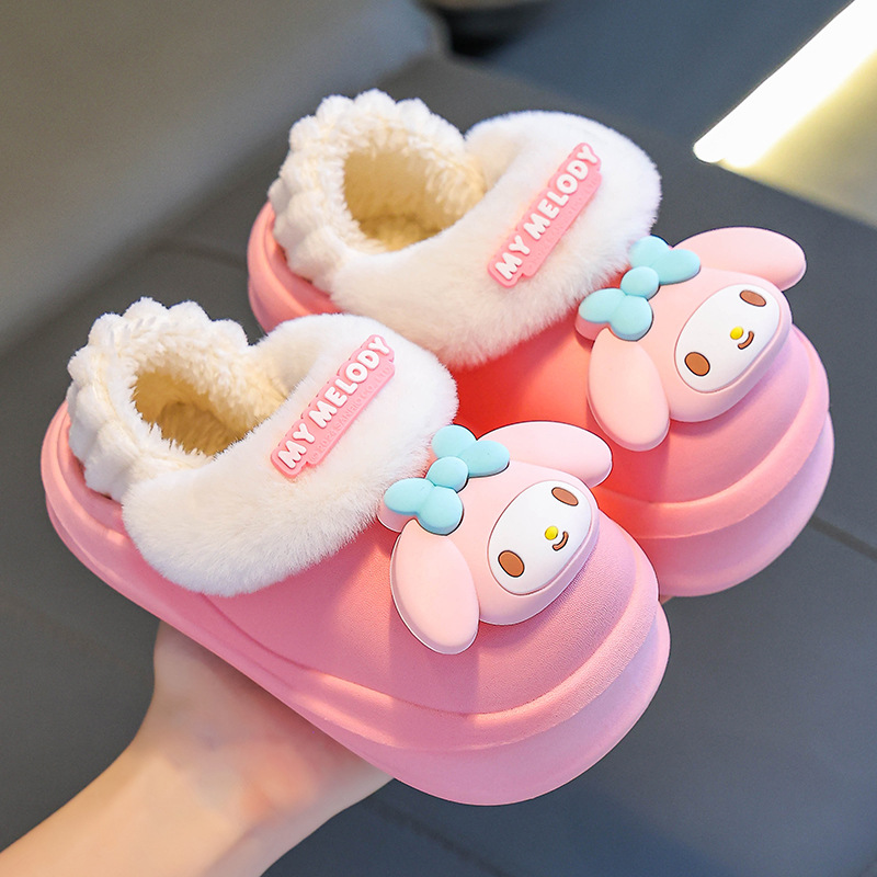 Sanliou zapatillas de algodón para niños de invierno para niños y niñas cálidas y pelusa para el hogar, bolsas de bebé, zapatos de talón de algodón