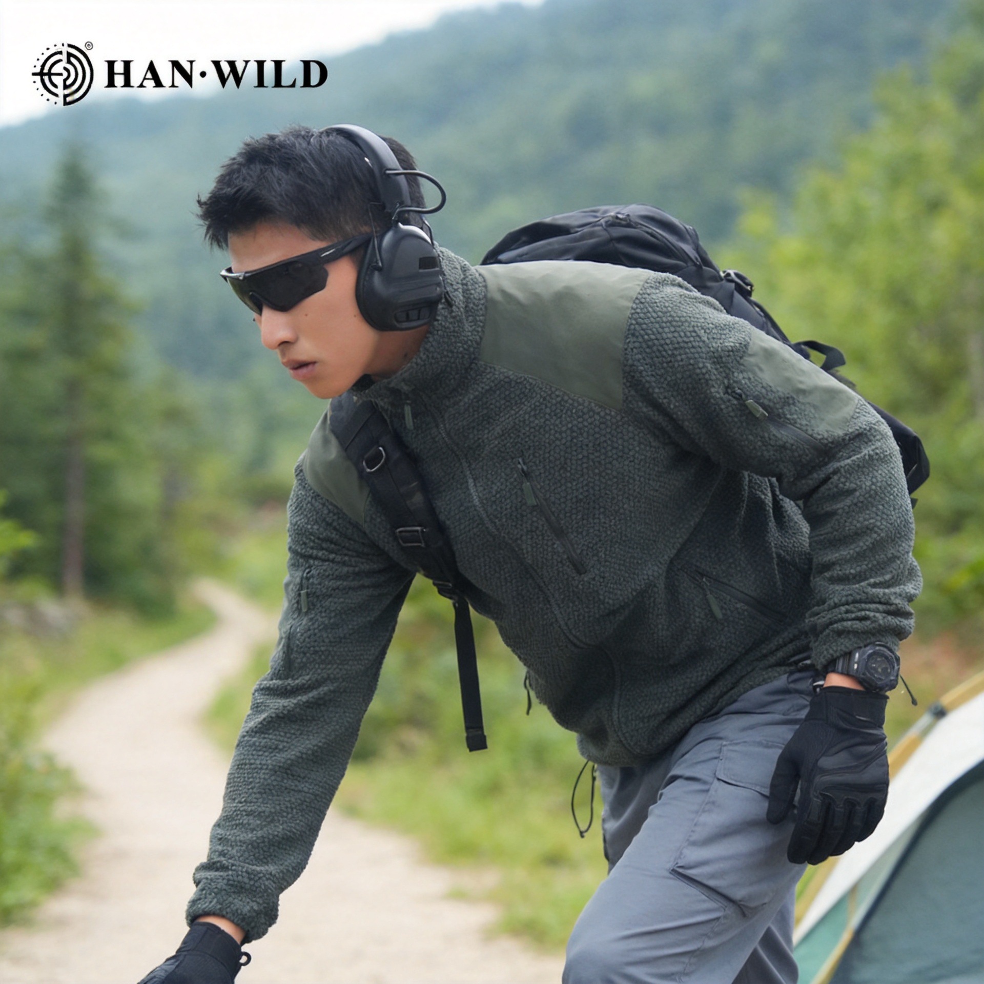 Han Ye Outdoor Sports Fleece Warm Stand Collar Fleece Jacket Autumn Polar Fleece Tactical Jacket Men's Inner Layer for Outdoor Jacket