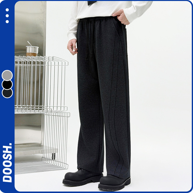 Spring and Autumn Men's Casual Pants, Thickened Air Cotton, Loose Fit, Fleece-Lined Long Pants, Versatile Loose Straight-Leg Pants, Sports Sweatpants