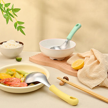 韩式硅胶不锈钢汤勺 喝汤勺粥勺汤勺圆形勺家用厨房日本短柄公勺