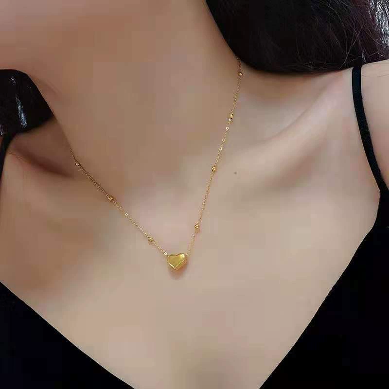 Серебряное сердце ожерелье из нержавеющей стали, цепочка с круглым бисером K-золото, минималистичный японско-корейский стиль