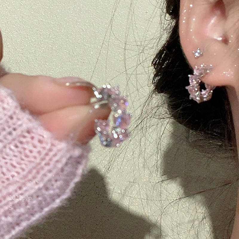 Small design earrings with zircon, high-quality style