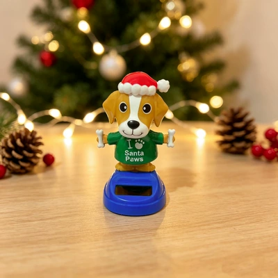 Cross-border Christmas solar energy: Car ornaments - 5510cm-gross-weight-39g-hat-dog-1with-packagingdouble-sided-stickers