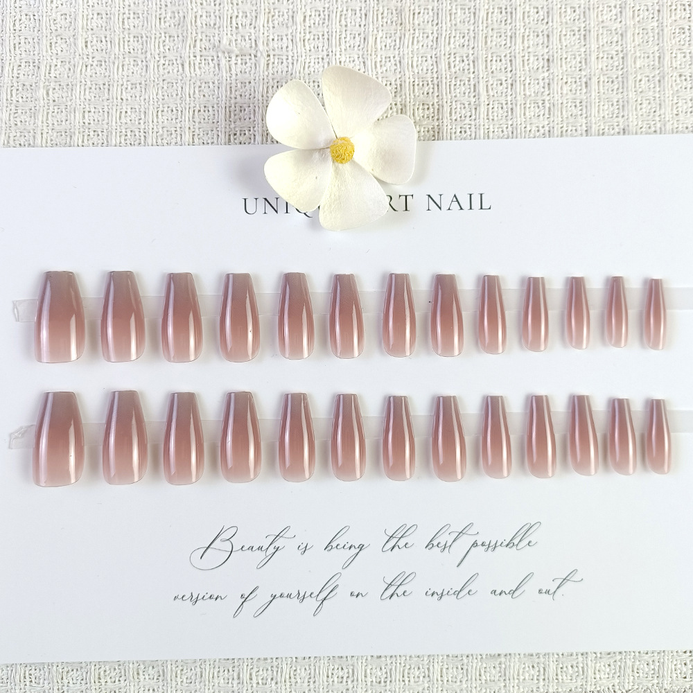 Uñas postizas transparentes color té helado, estilo dulce y delicado, uñas largas para usar, piezas de arte de uñas de alta gama, muy vendidas.