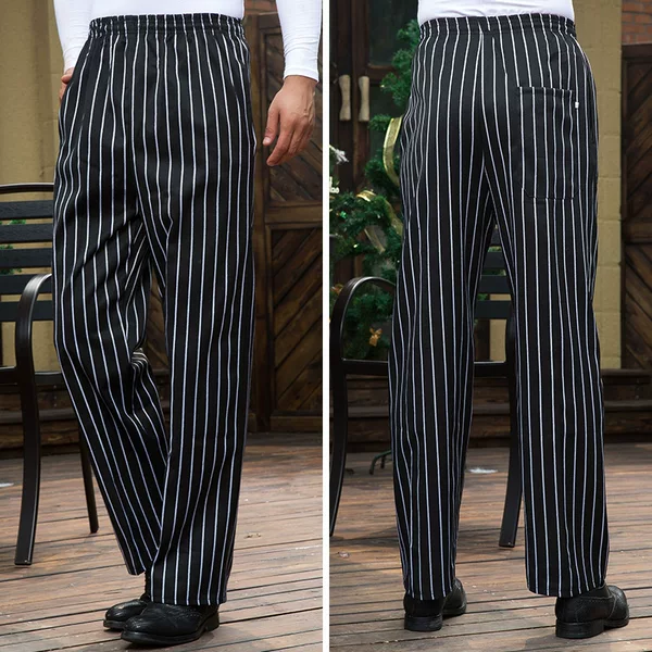 Hotel Kitchen Work Pants Four Seasons Waiter Chef Cotton Zebra Striped Pants Men's Straight Mid-Waist Trousers