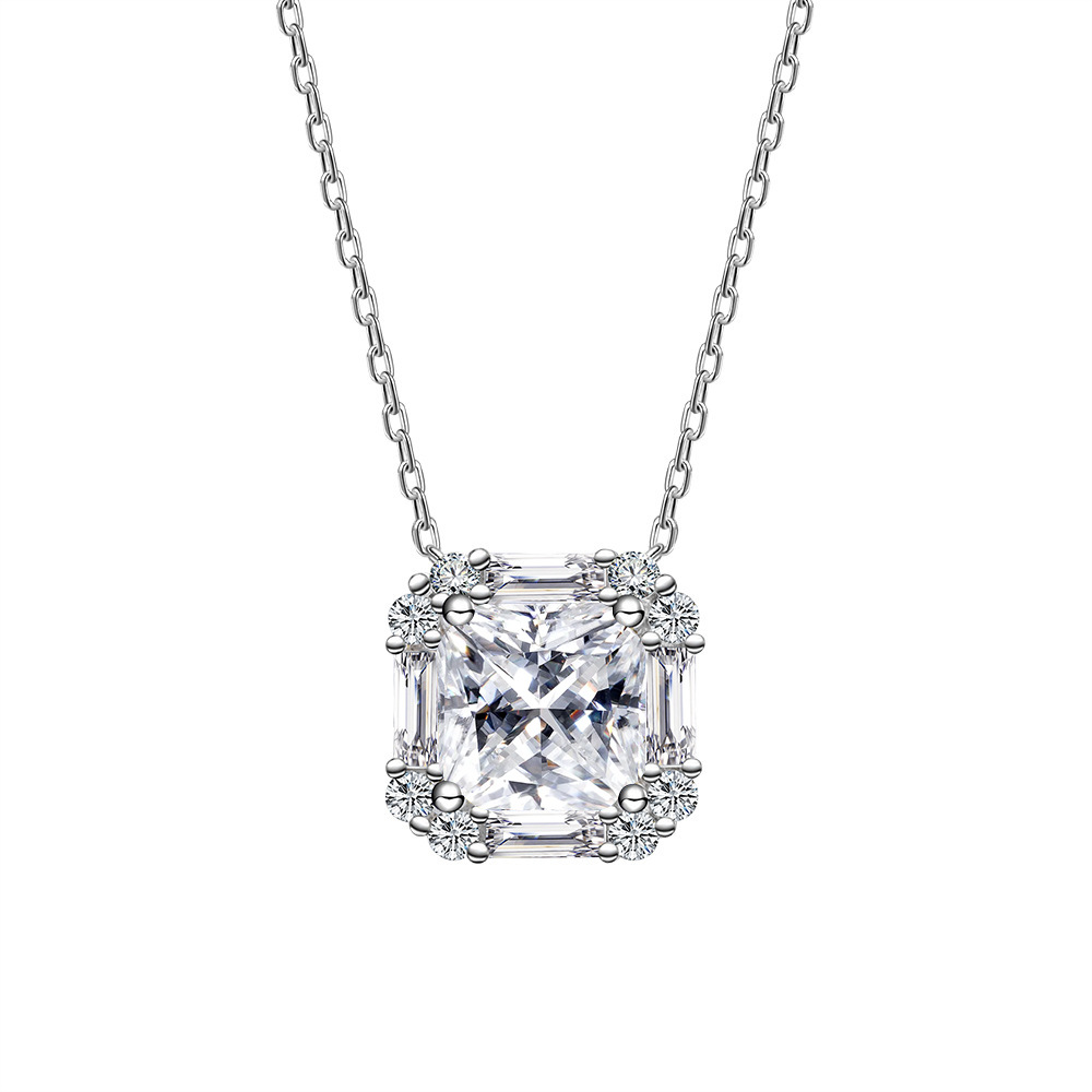 2 quilates princesa Fang colgante de piedra de moissanita nuevo collar de piedra de moissanita colorida cadena de clavícula Europa y América Amazon al por mayor