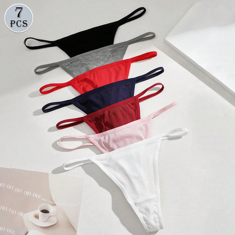Cross-Border Hot-Selling Sexy Thin-Strap Thong Women's Low-Waist Seamless Pure Cotton Breathable Bikini Bright Color Fitness Underwear for Women