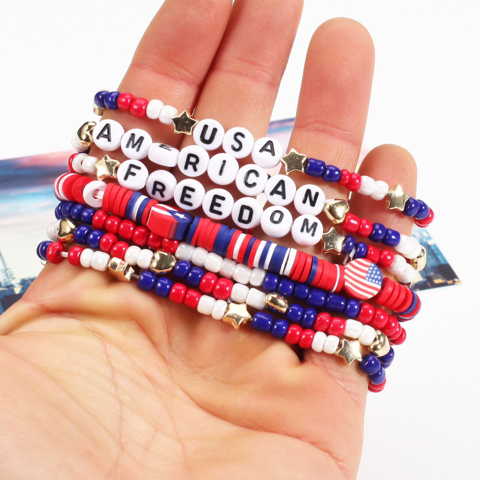 Wholesale Jewelry Simple Style Classic Style American Flag Soft Clay Beaded Bracelets display picture 4