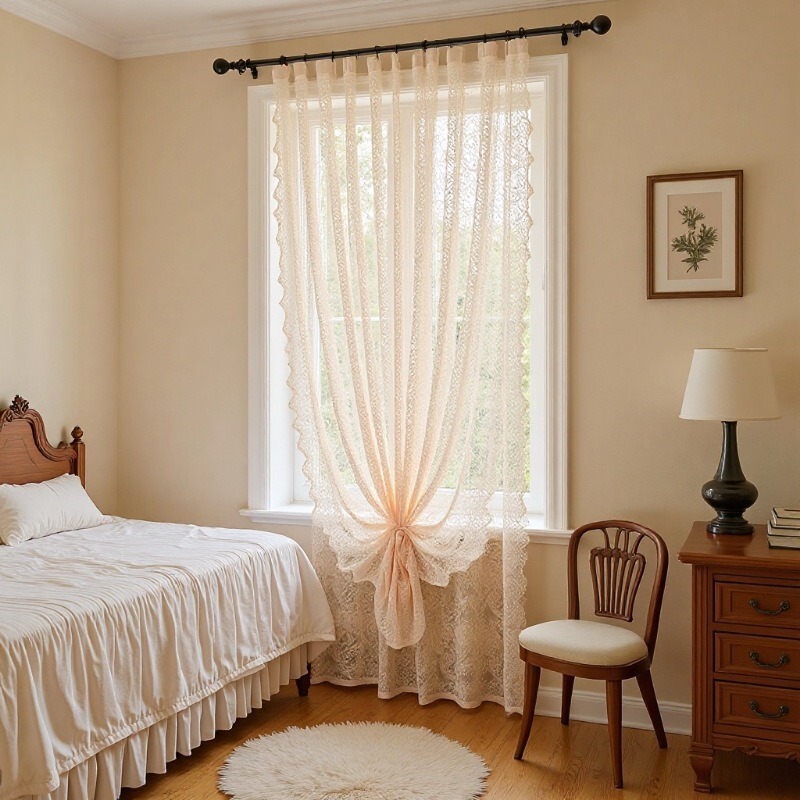 Simple and Portable Hole-Free Velcro Door Curtain French Lace Bedroom Living Room Anti-Mosquito Sand Curtain Partition Summer Gauze Curtain