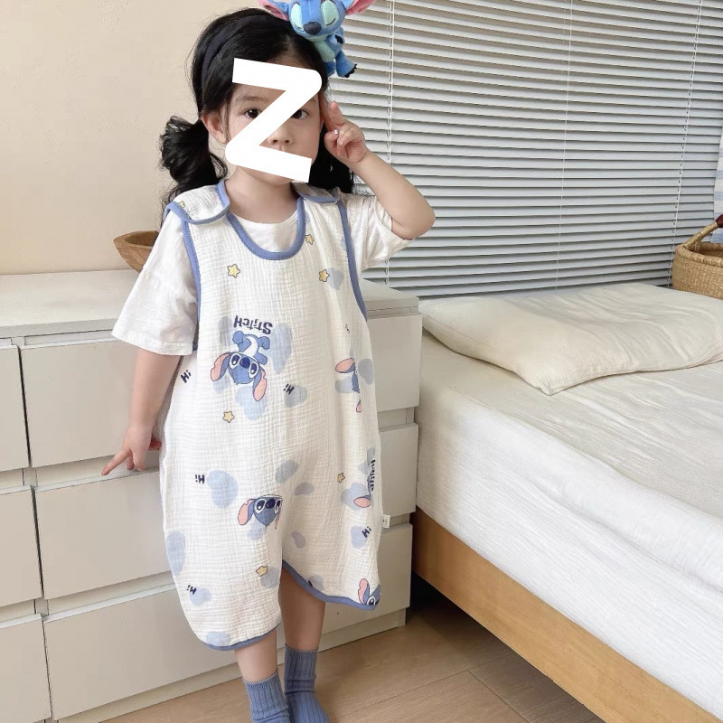 ベビーお腹保護ベスト寝袋子供の夏のガーゼ純綿開脚アンチキックキルト男の子ノースリーブパジャマ女の子|undefined