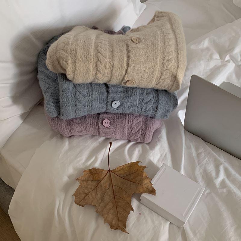 이른 가을 라운드 넥 스웨터 코트 새로운 여성 가을 느슨한 스웨터 라운드 넥 트위스트 니트 카디건 소프트 AX