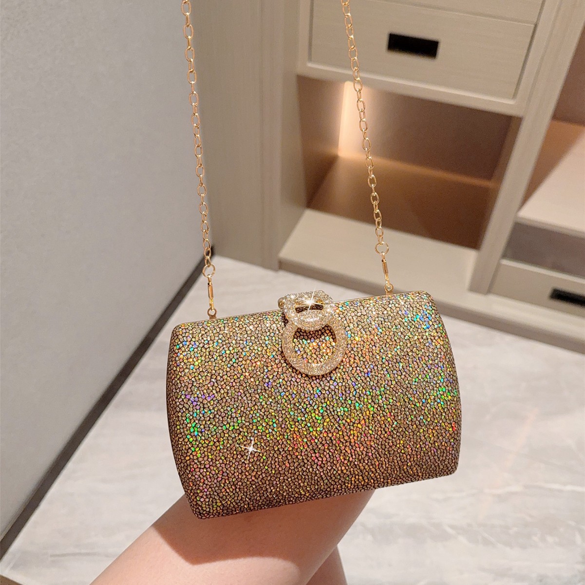 New Cross-Border Rhinestone Evening Bag, Sparkling Diamond Clutch For Women, Fashionable Prom Party Chain Bag - Thumbnail 5