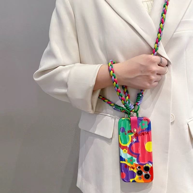 Cuerda tejida de color bandolera flor de color patrón de onda inglés qq