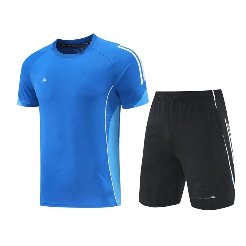 Nuevo conjunto deportivo transpirable de manga corta con cuello redondo, pantalones cortos de fitness para verano, conjunto de dos piezas para correr y fútbol, dropshipping.