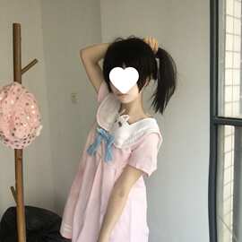 日系软妹小兔子耳朵设计海军领日常百褶裙可爱百搭显瘦连衣裙外穿