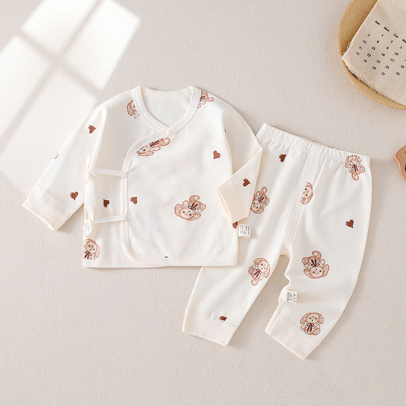 Newborn Pure Cotton Boneless Four-season Cute Partial Belly Baby Clothes Two-piece Set for Boys and Girls