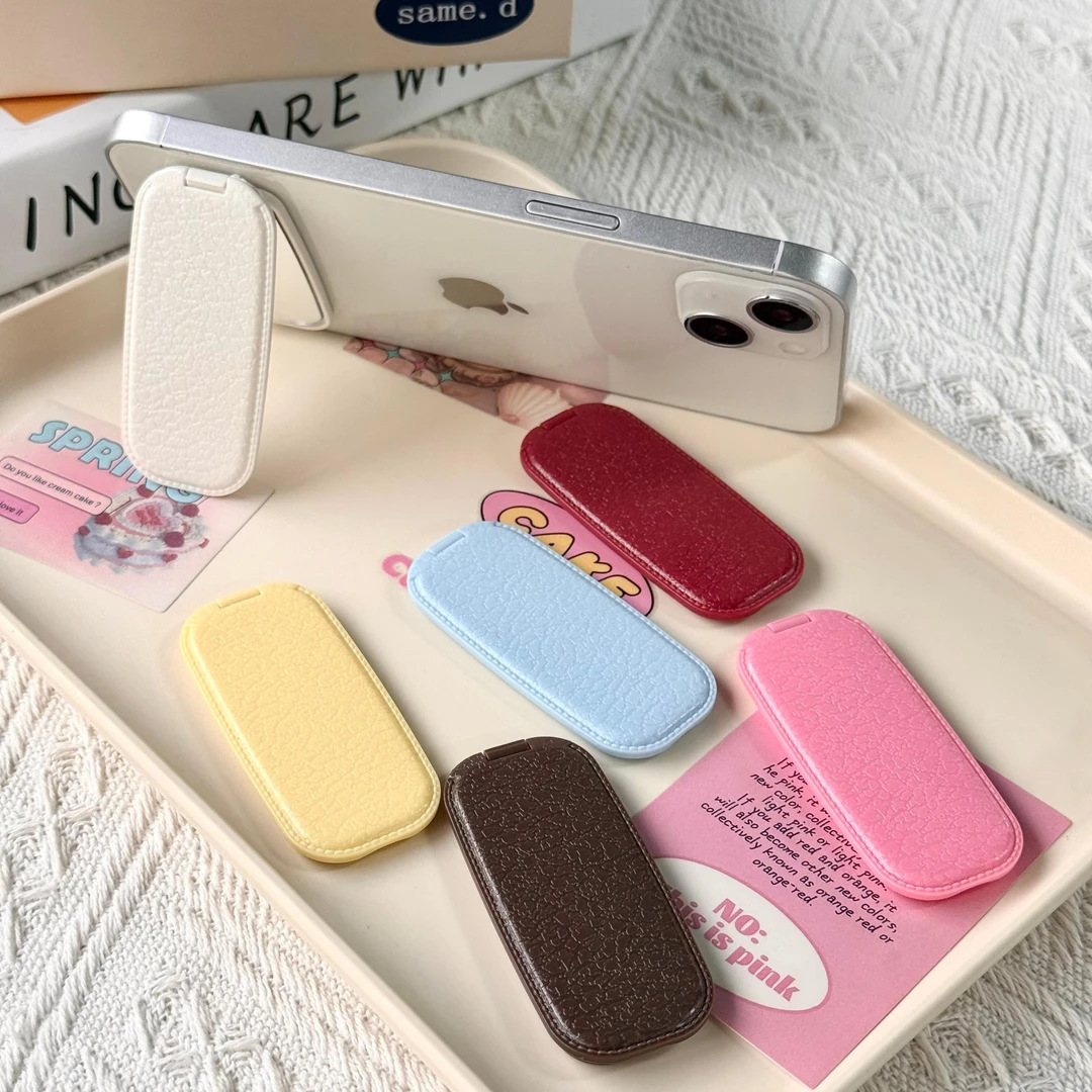 Autumn and Winter New Style Imitation Leather Folding Makeup Mirror Phone Holder Fashionable Adhesive Mirror Back Sticker Mirror for Horizontal and Vertical Use