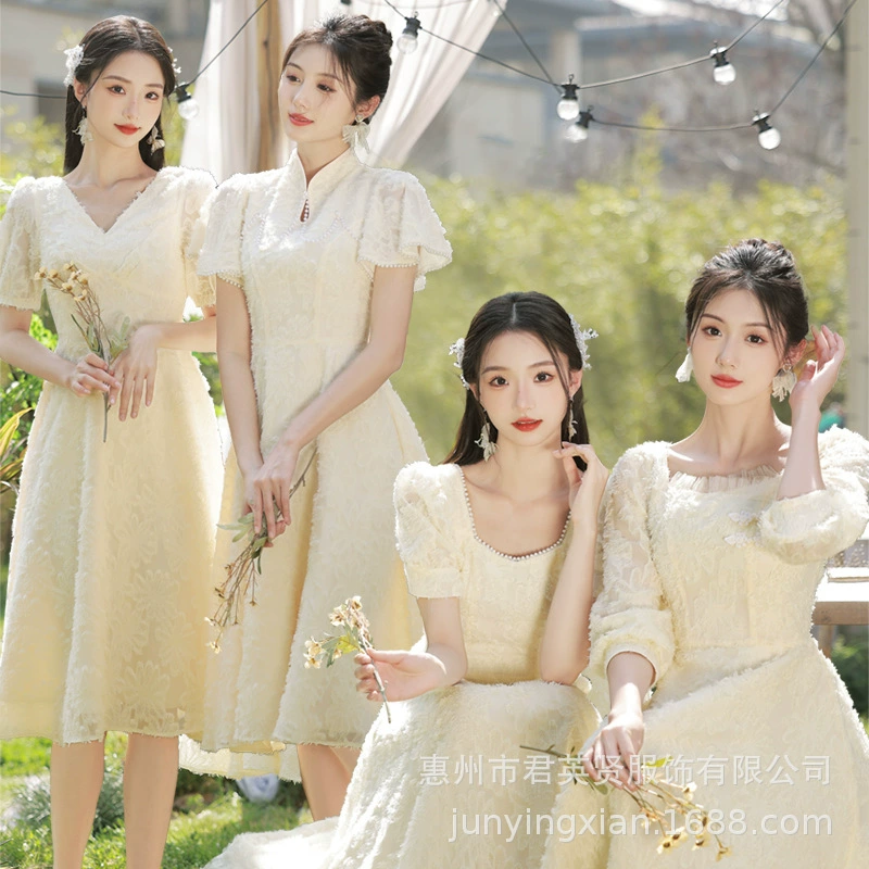 Платье подружки невесты 2025 лето новое платье для сестер группы нишевое высококачественное выпускное платье, которое можно носить повседневно для женщин с небольшим ростом