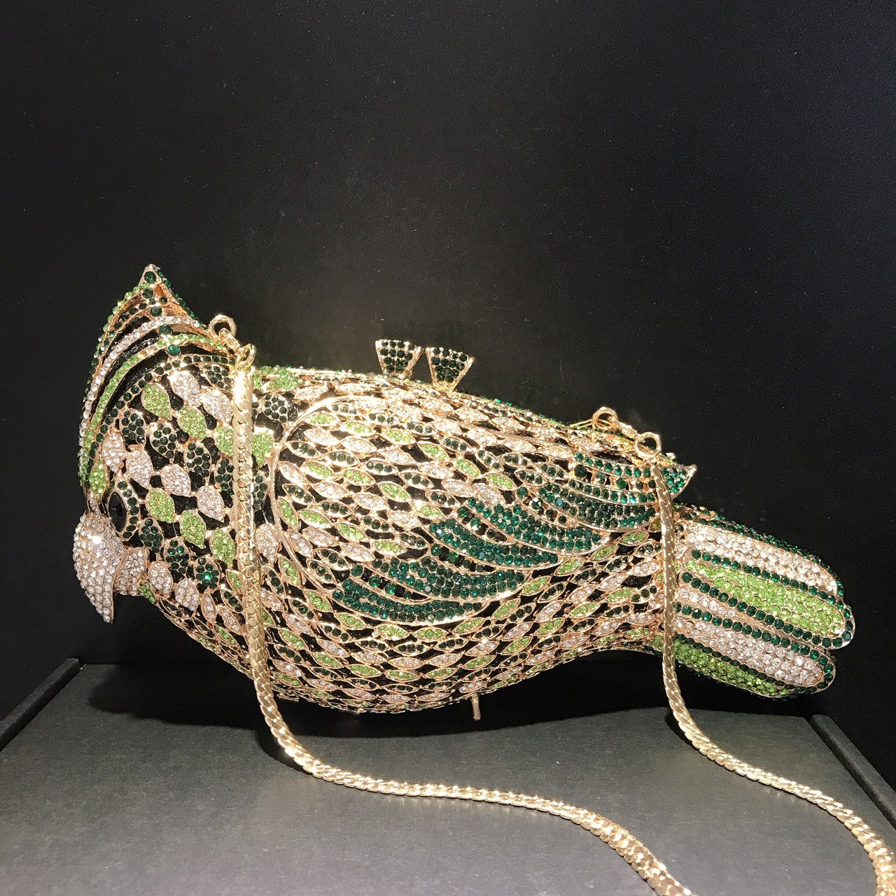 Túi clutch nữ đính đá dạ hội hình chim đầy kim cương — Màu xanh lục, Màu đỏ, Màu bạc, Cá tính đặt làm chi tiết 9