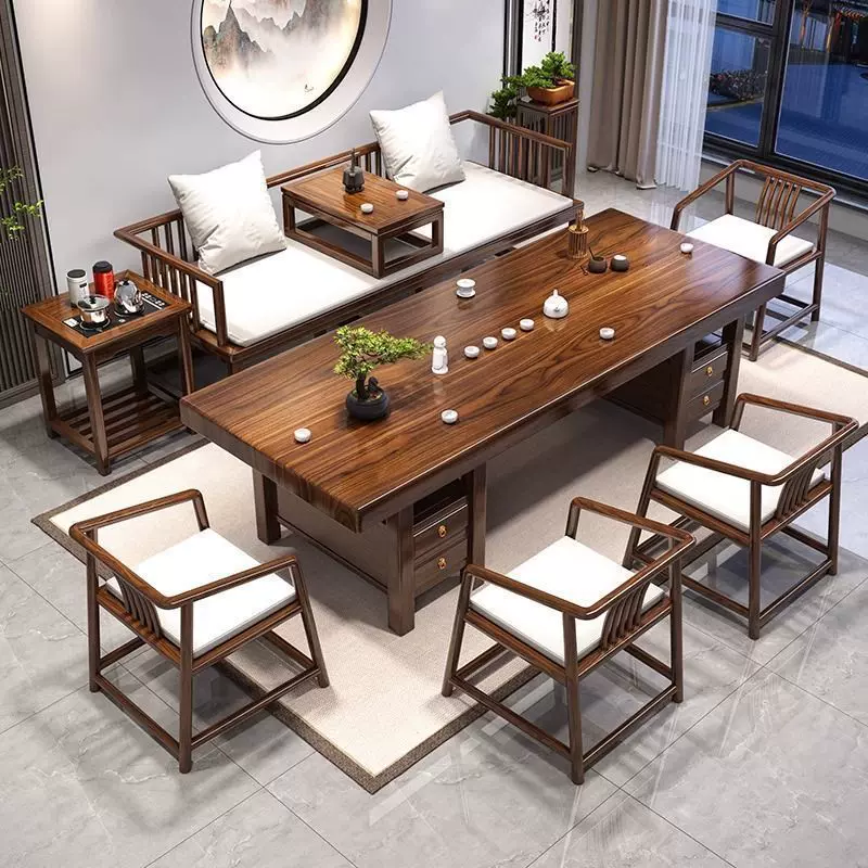 宏岑木雅实木大板茶桌椅罗汉床组合家用简约茶几办公室泡茶台一体