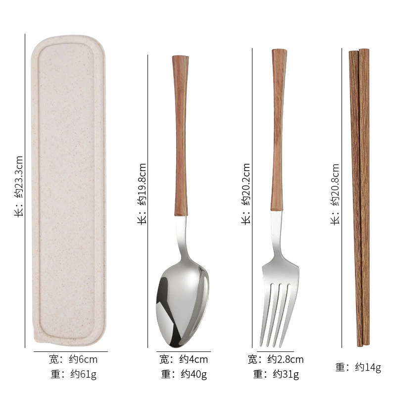 Handheld Stainless Steel Cutlery Set for Elementary Students, 3-Piece Fork Spoon Chopsticks