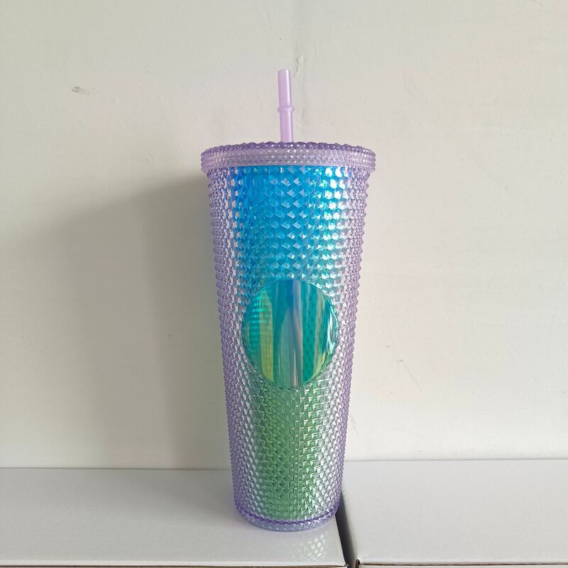 星⭐同タイプのプラスチックカップザクロ蓮カップ卸売り高颜値ストローカップ紙箱付きコップロゴ自慢メッキ|undefined