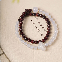 DIY Pair of Indian Rosewood Bead Bracelets with Gray Agate Single Bead Bracelet - Factory Wholesale