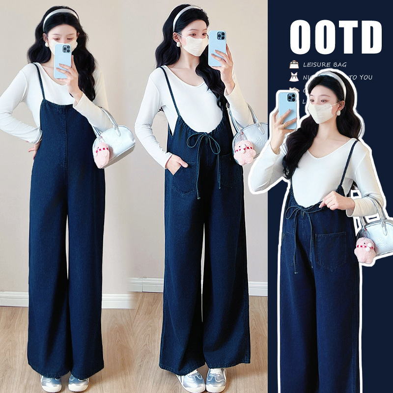 Spring and Autumn New Retro Style Overalls, Reversible Maternity Wide-Leg Jeans Spring and Autumn New Retro Style Overalls, Reversible Maternity Wide-Leg Jeans