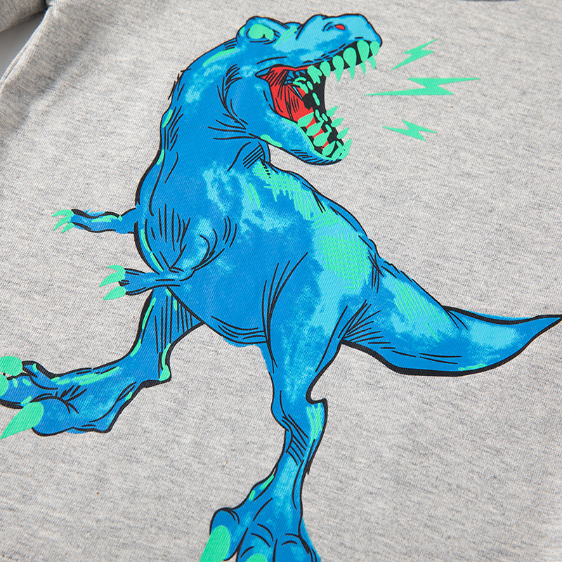 Camiseta de algodón de los niños de dinosaurio de dibujos animados de los niños superiores camisa de manga larga para niños otoño camisa de fondo de cuello redondo para niños