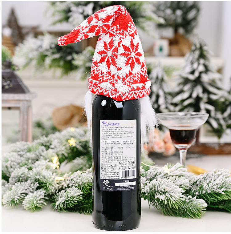 Haube Neue Weihnachtsdekoration Strickmütze Wald Alter Mann Weinset Gesichtslose Puppe Weindeckel Weinflaschendekoration_voghion.com