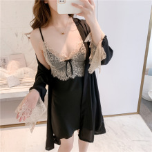 丝绸性感睡衣裙女吊带夏季新款高级感蕾丝睡袍两件套家居服