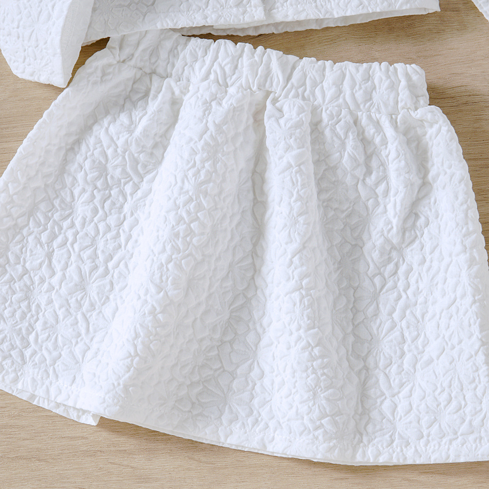 18M-6Y White Solid Color Pearl Style Button Tops And Skirt Two Pieces Set Baby Wholesale Clothing