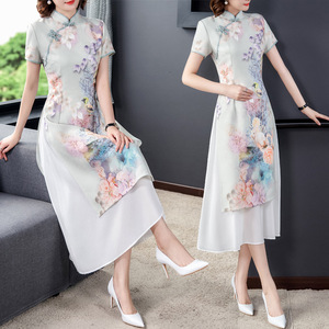 cheongsam chinese dresses qipao for women miss etiquette Ao Dai mid-length dress Chinese style Elegant long