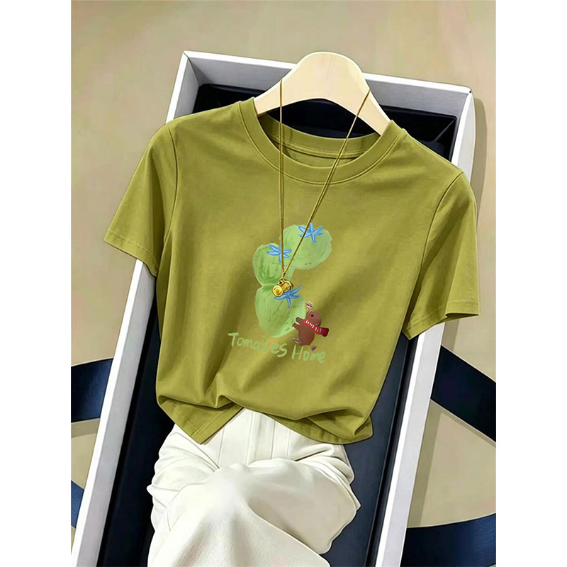 Pure Cotton Short-Sleeve T-Shirt for Women, Fashionable and Versatile Matcha Green Base Shirt, Summer 2026 New Women's Clothing