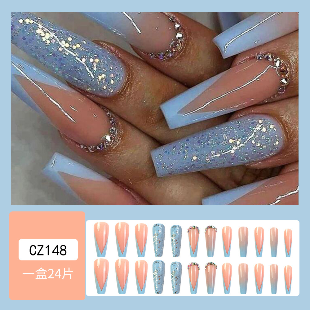Y2K flash francés diamante de agua super largo desgaste de uñas de verano 24 piezas de parche de uñas mezclado