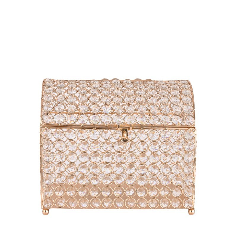 Caja decorativa estilo chino dorado con cristal transparente, joyero metálico elegante para sala o entrada