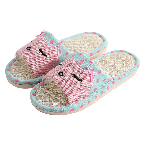 Spring and summer couples linen slippers women's indoor home wooden floor mute non-slip wear-resistant Four Seasons men's cute