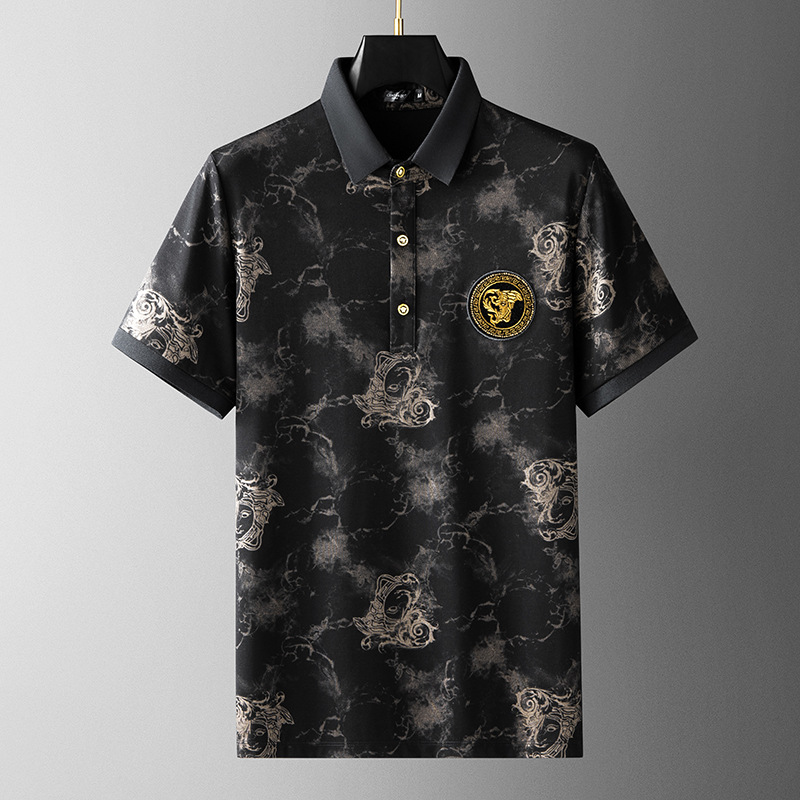 European Station Men's Light Luxury Printed Casual Sports Two-piece Set Men's Short-sleeved Trousers Suit 2023 Summer New