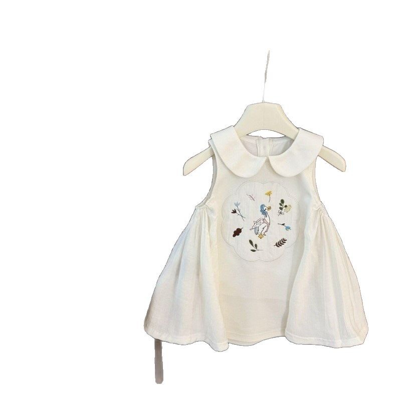 [Xianning Seven] ¡Alice! Vestido sin mangas con parche bordado de bebé femenino francés, falda de solapa para niñas, de moda