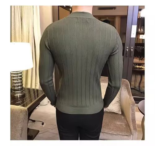 Men's British Style Slim Fit Turtleneck Sweater Korean Style Knitwear Casual Striped Base Layer Autumn New Versatile_viptrois.com