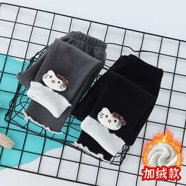 儿童秋款加绒打底裤女童卡通玩偶小猫一体绒保暖秋裤子学生百搭
