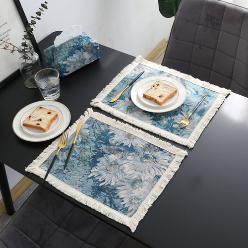 Modern Minimalist American Style Home Sample Room with American Elements, Fringe Tablecloth, Small Tablecloth, and Dinner Napkin in Oil Painting Style